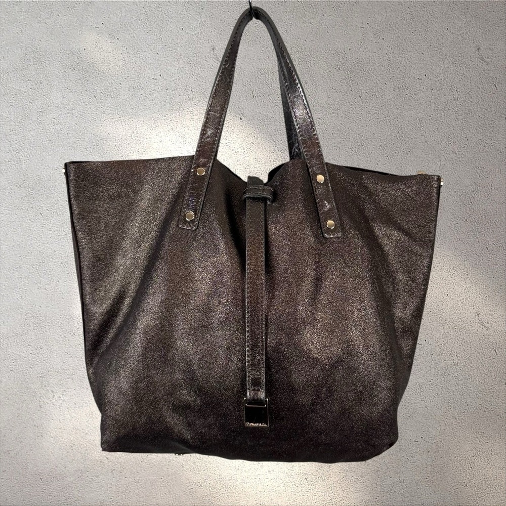 Tiffany & Co Suede Metallic Relaxed Reversible Tote Hobo Bag‎ Purse Brown - Picture 9 of 14